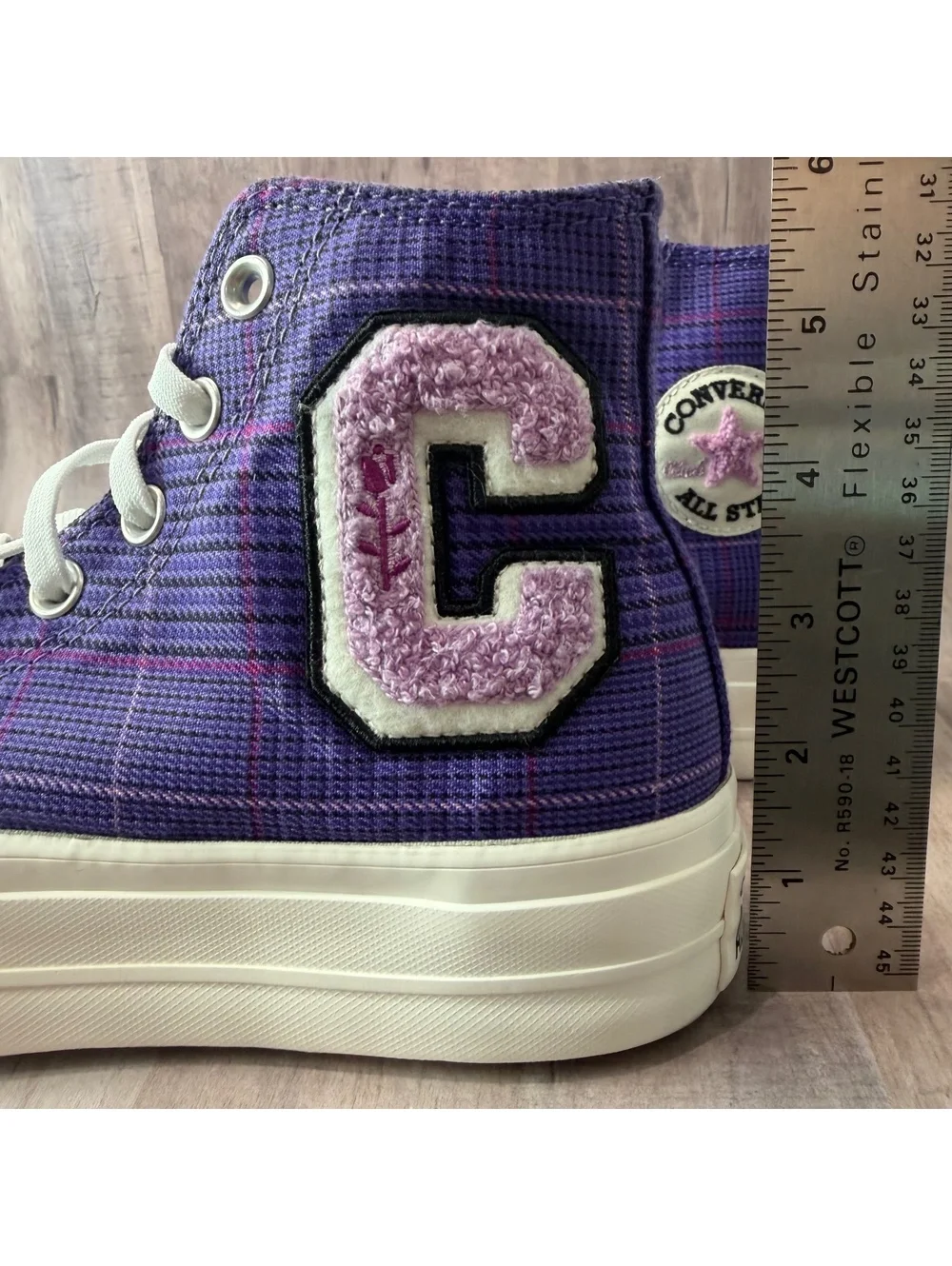 Converse All Star Lift Hi Shoes Women's 7.5 Plaid Court Purple Platform Sneaker